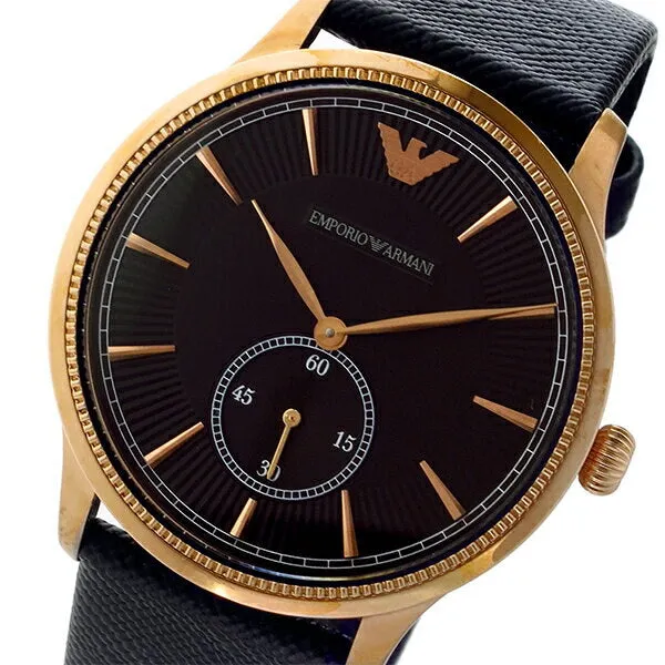 EMPORIO ARMANI Classic Black Leather Strap Black Dial Quartz Watch for Gents - AR1798