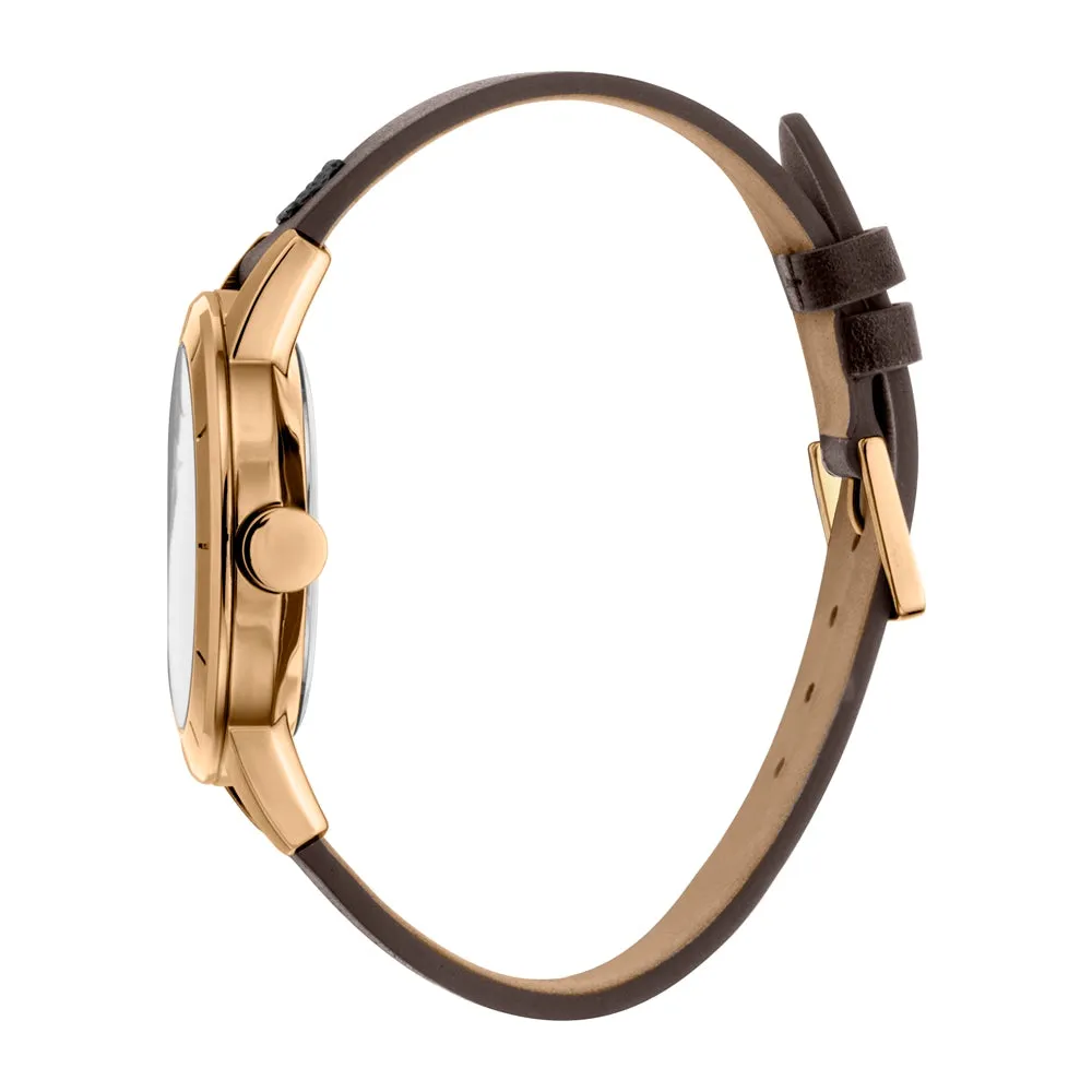 Esprit Men's IP Gold Watch White Dial & Brown Strap
