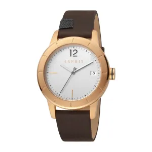 Esprit Men's IP Gold Watch White Dial & Brown Strap