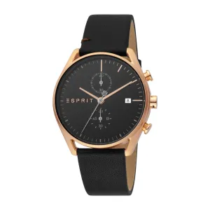 Esprit Men's IP Gold Watch With Black Dial & Black Strap