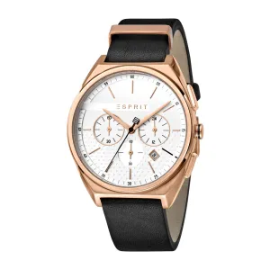 Esprit Men's IP RGold Watch White Dial & Black Strap