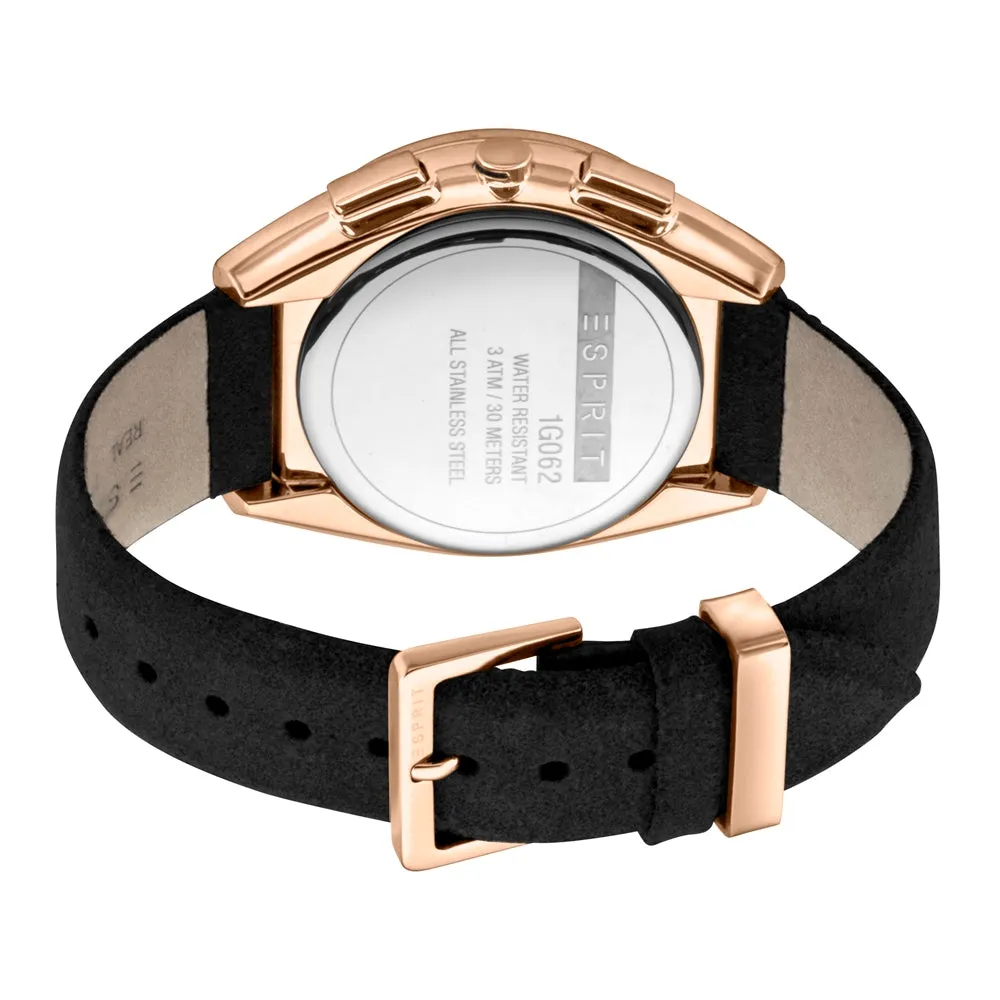 Esprit Men's IP RGold Watch White Dial & Black Strap
