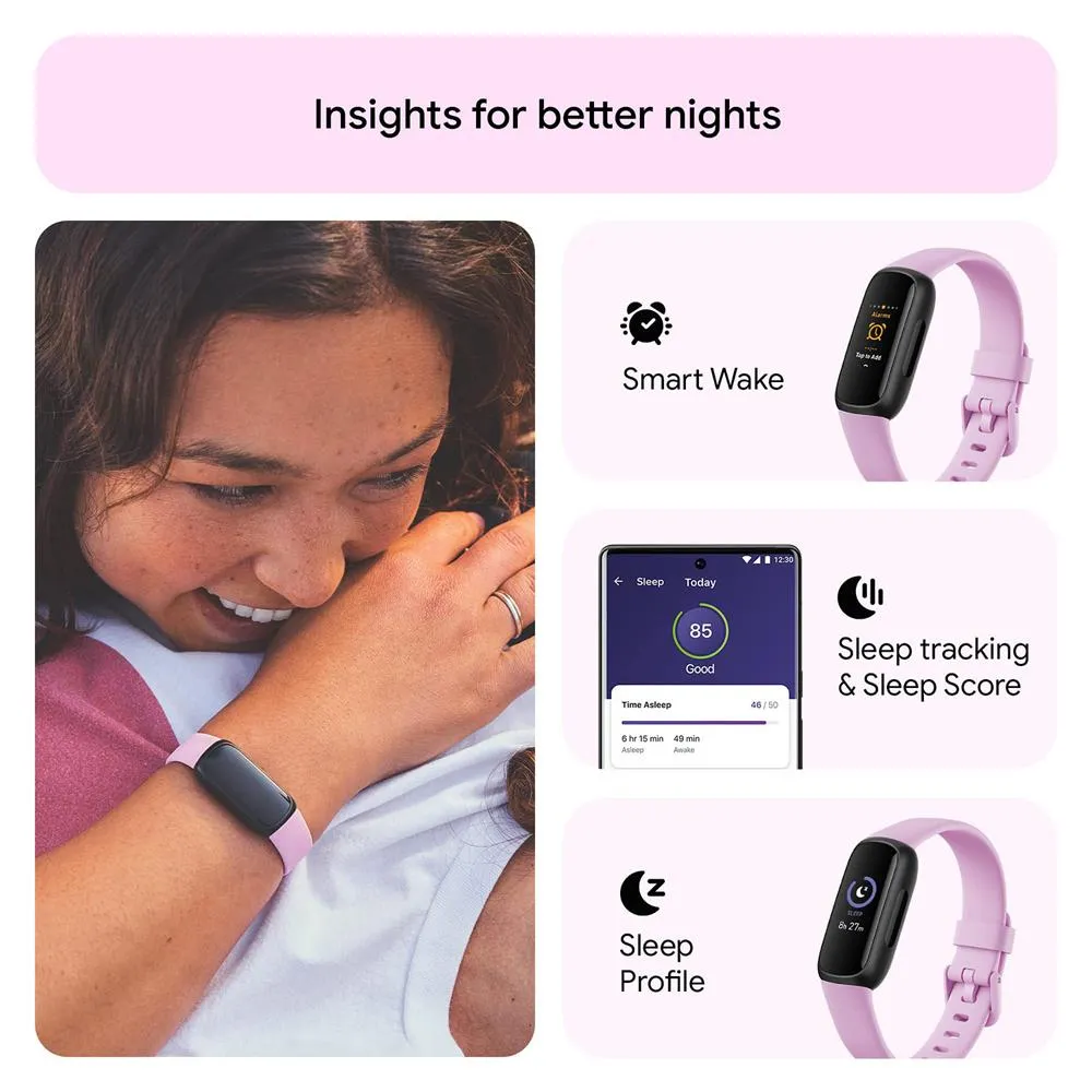 Fitbit Inspire 3 Health & Fitness Tracker, Lilac Bliss/Black w/ Fitness Bundle
