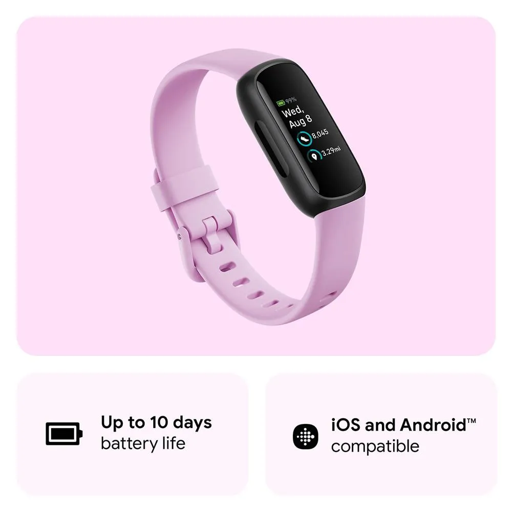 Fitbit Inspire 3 Health & Fitness Tracker, Lilac Bliss/Black w/ Fitness Bundle