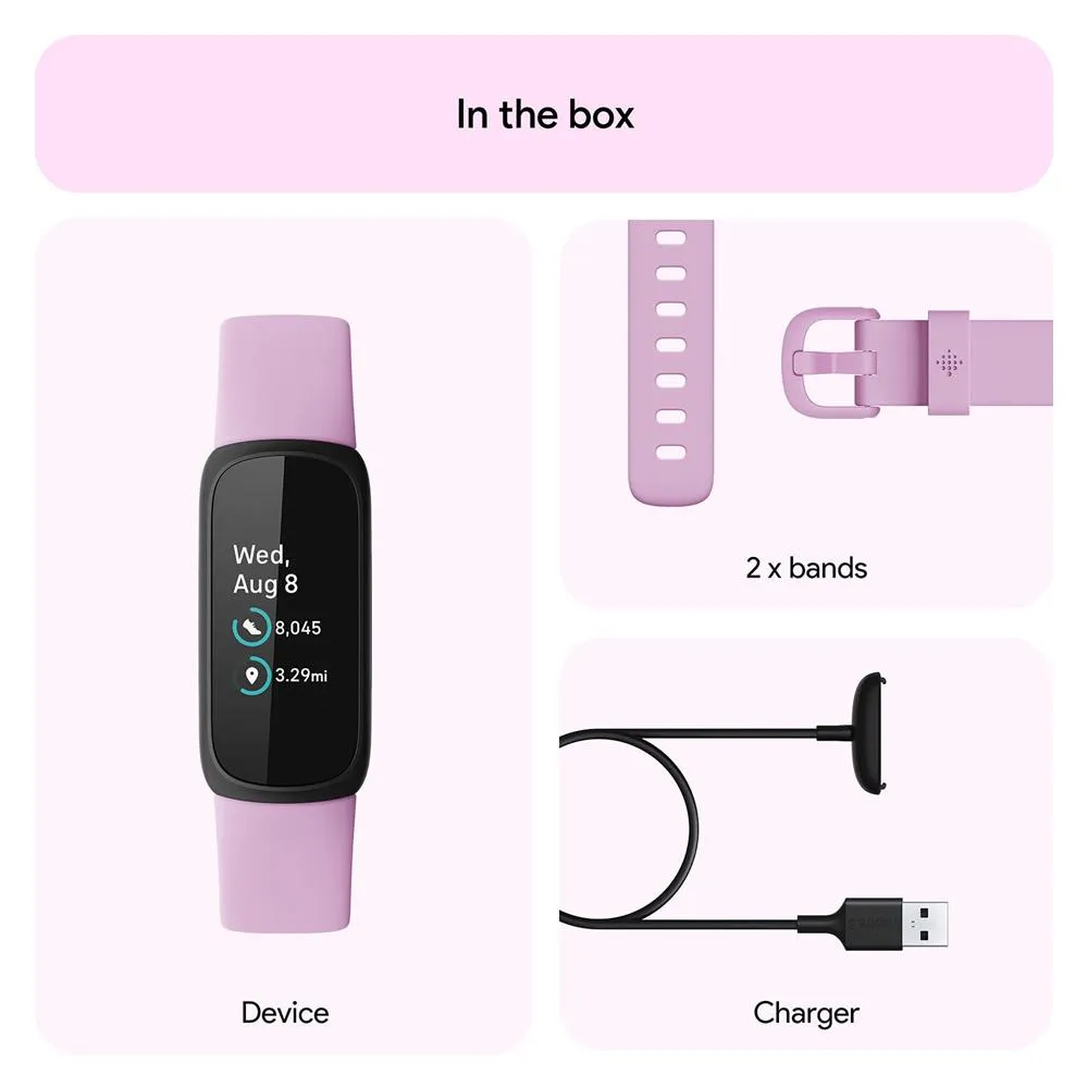 Fitbit Inspire 3 Health & Fitness Tracker, Lilac Bliss/Black w/ Fitness Bundle