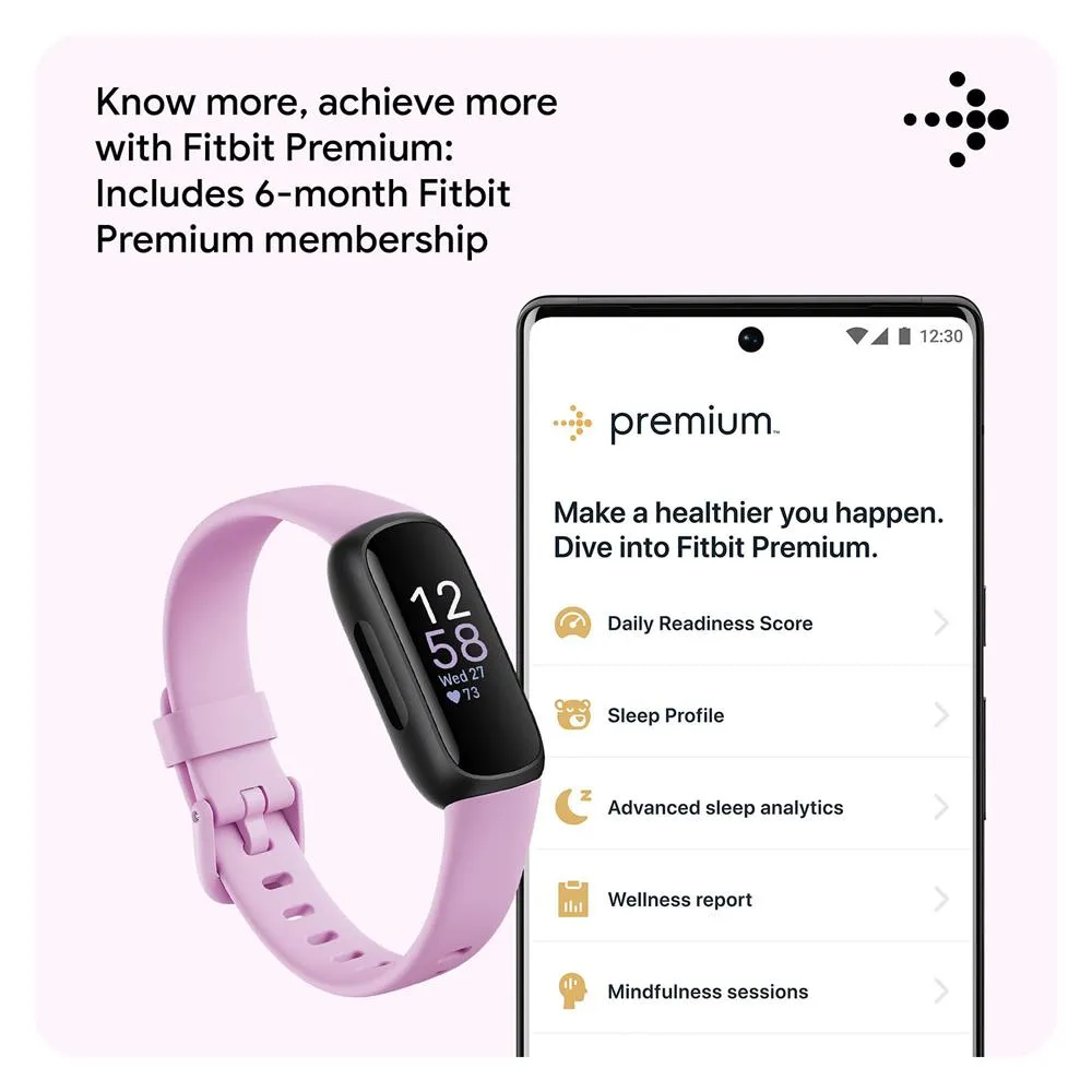 Fitbit Inspire 3 Health & Fitness Tracker, Lilac Bliss/Black w/ Fitness Bundle