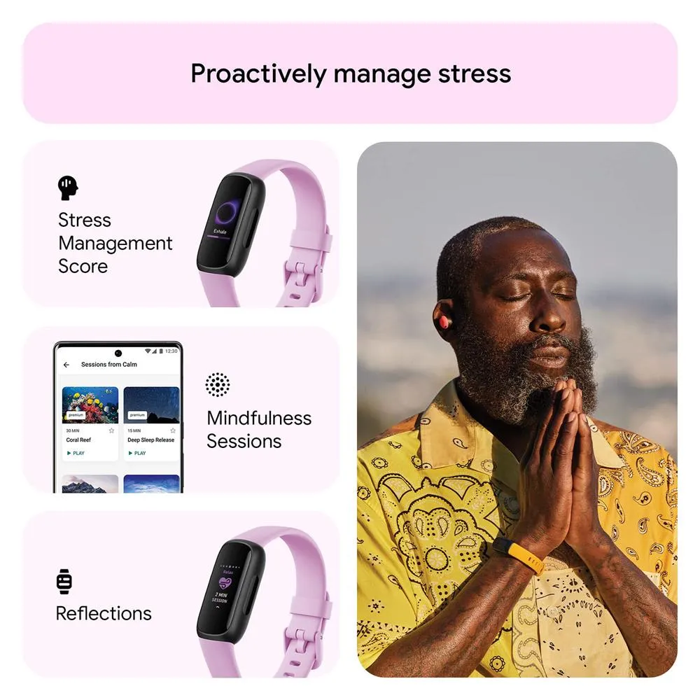 Fitbit Inspire 3 Health & Fitness Tracker, Lilac Bliss/Black w/ Fitness Bundle