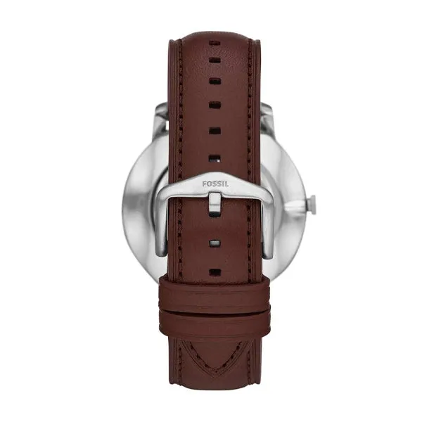 Fossil Minimalist Brown Leather Strap Black Dial Quartz Watch for Gents - FS5464