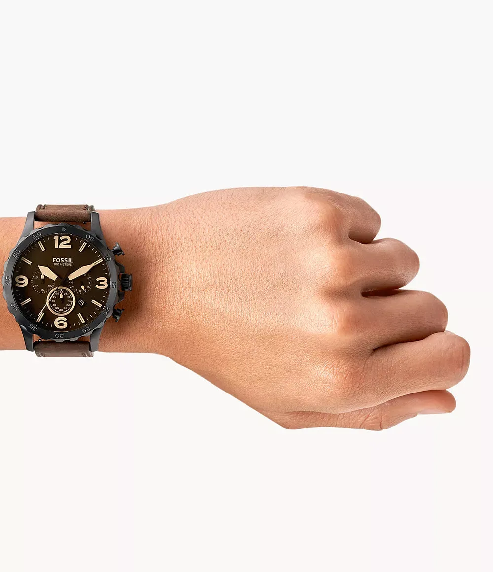 Fossil Nate Chronograph Brown Leather 50mm Mens Watch