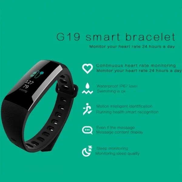 G19 Smart Bracelet Heart Rate Sport Fitness Tracker Active Clock Black