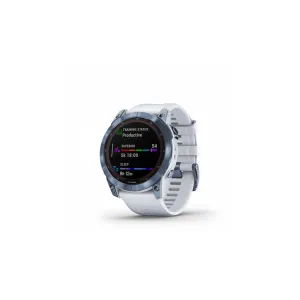 Garmin Fenix 7 Sapphire Solar Smart Watch Touchscreen - Mineral Blue DLC Titanium with Whitestone Band