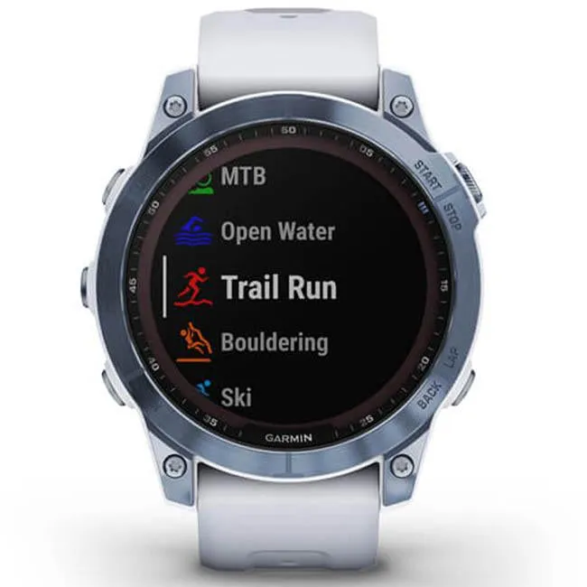 Garmin Fenix 7 Sapphire Solar Smartwatch - Mineral Blue DLC Titanium, Whitestone Band