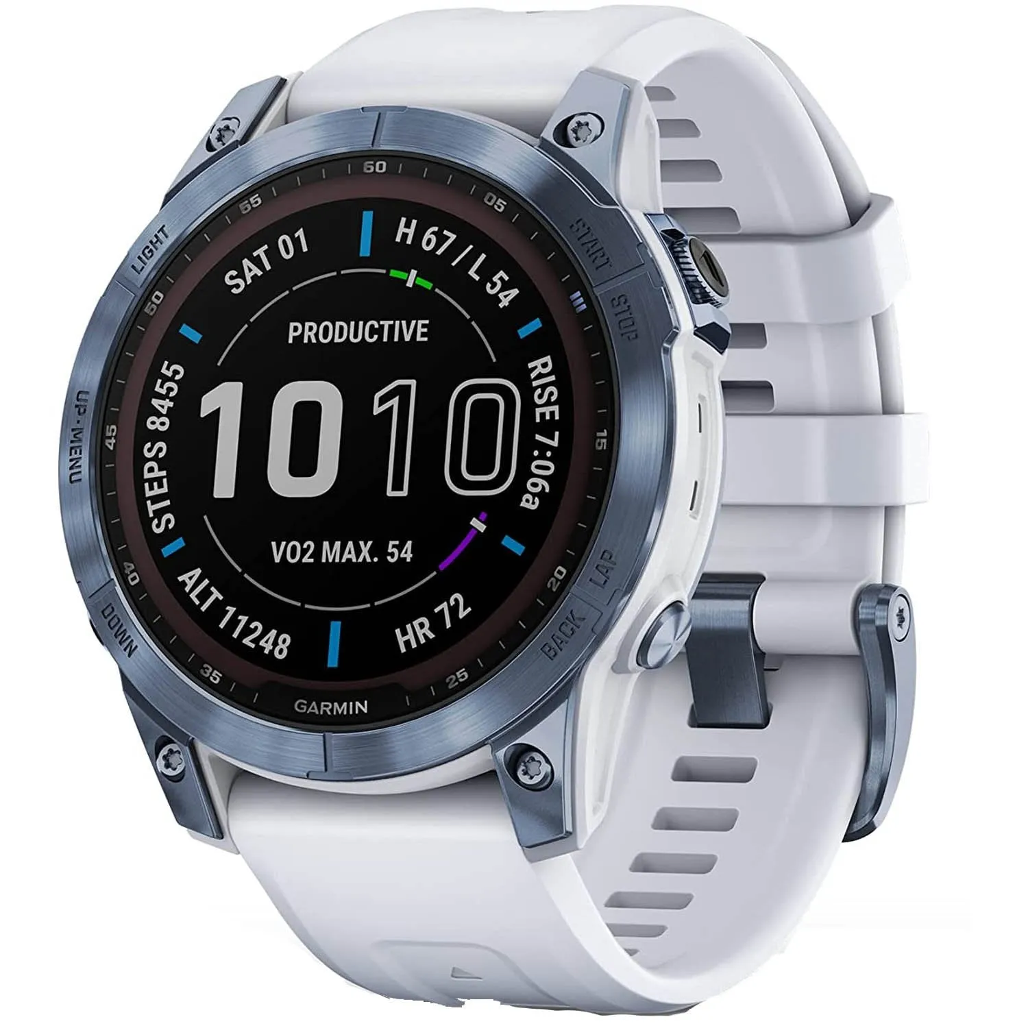 Garmin Fenix 7 Sapphire Solar Smartwatch - Mineral Blue DLC Titanium, Whitestone Band