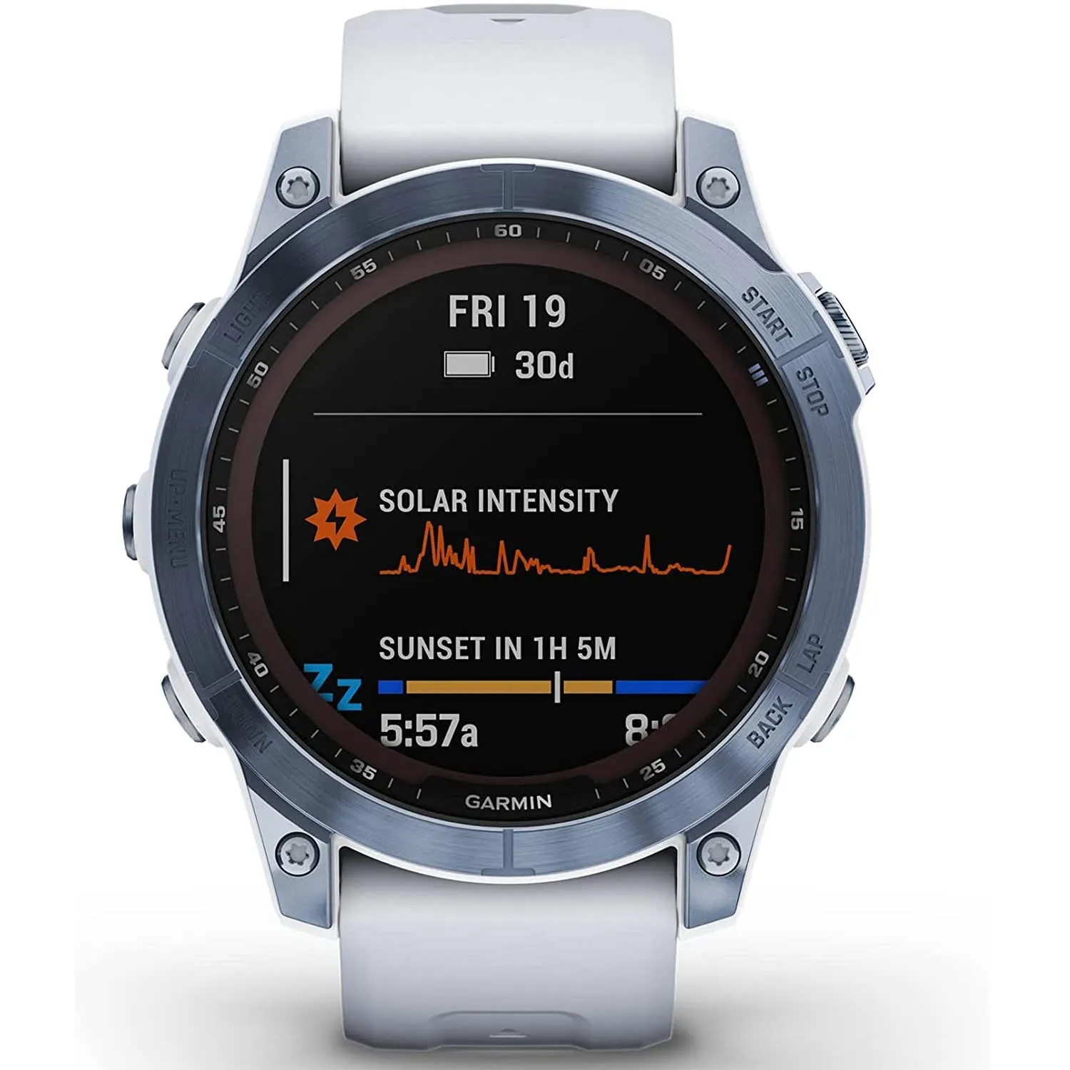 Garmin Fenix 7 Sapphire Solar Smartwatch - Mineral Blue DLC Titanium, Whitestone Band