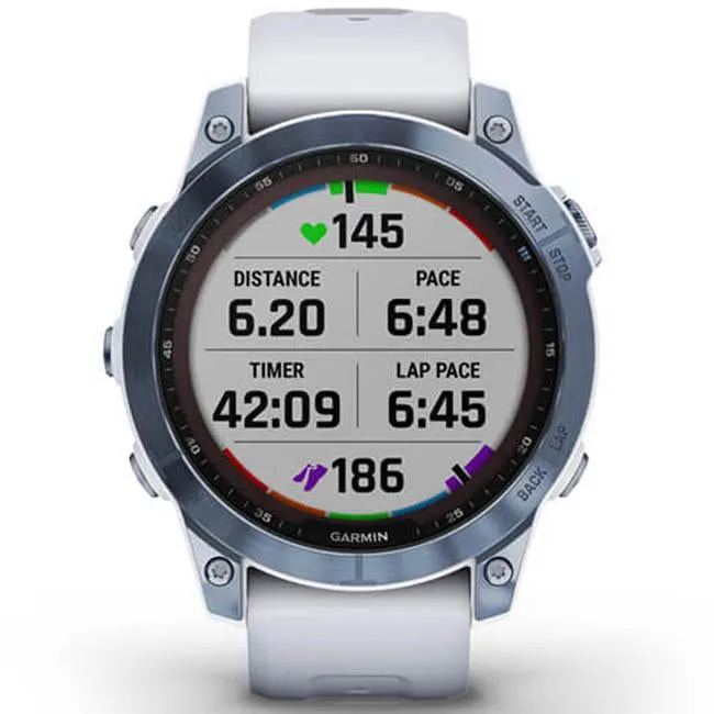 Garmin Fenix 7 Sapphire Solar Smartwatch - Mineral Blue DLC Titanium, Whitestone Band