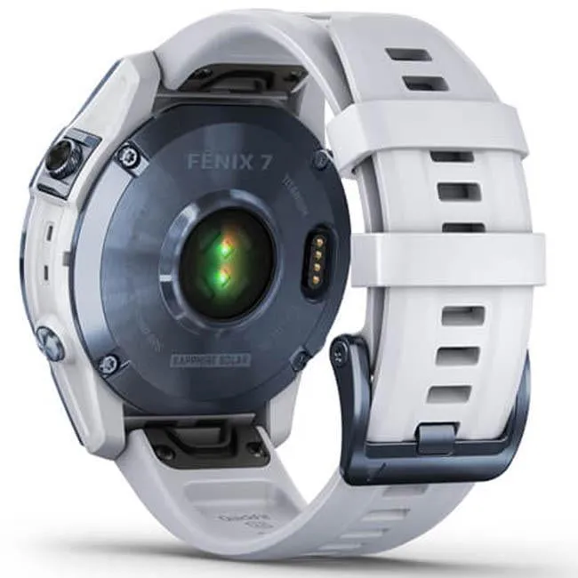 Garmin Fenix 7 Sapphire Solar Smartwatch - Mineral Blue DLC Titanium, Whitestone Band