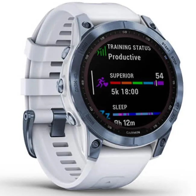 Garmin Fenix 7 Sapphire Solar Smartwatch - Mineral Blue DLC Titanium, Whitestone Band