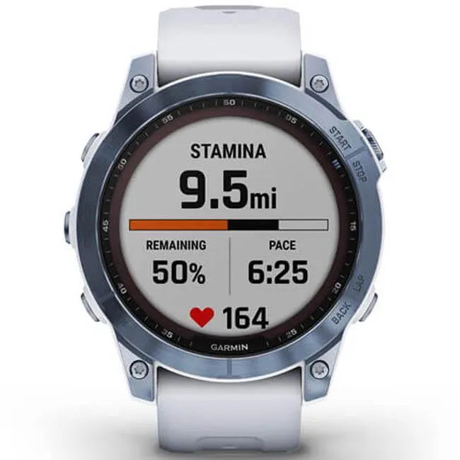 Garmin Fenix 7 Sapphire Solar Smartwatch - Mineral Blue DLC Titanium, Whitestone Band