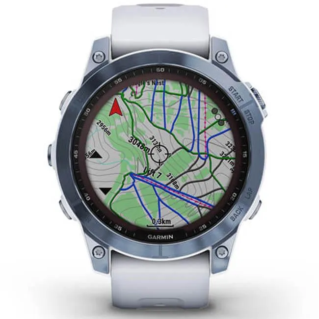Garmin Fenix 7 Sapphire Solar Smartwatch - Mineral Blue DLC Titanium, Whitestone Band