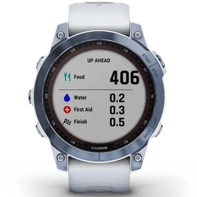 Garmin Fenix 7 Sapphire Solar Smartwatch - Mineral Blue DLC Titanium, Whitestone Band