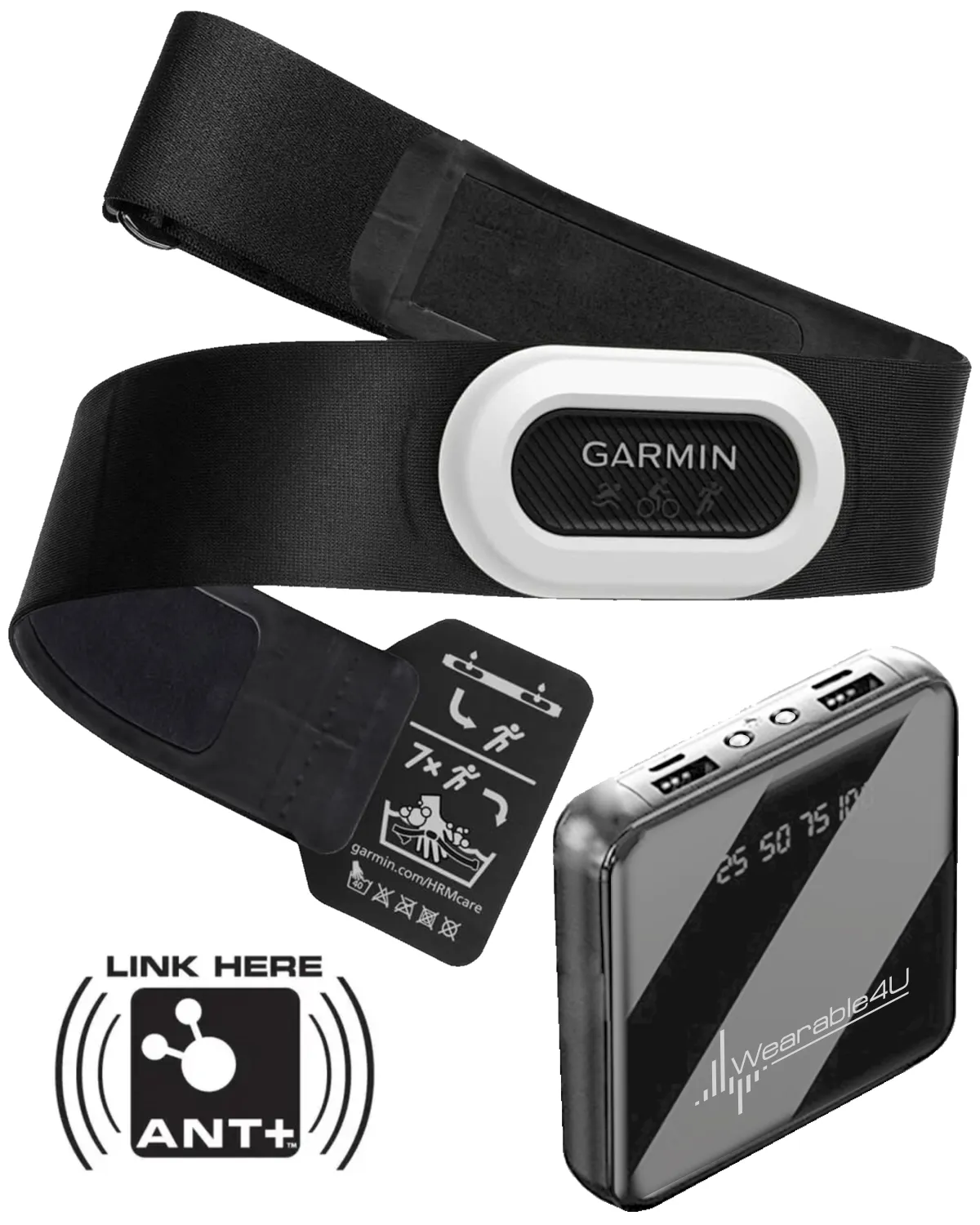 Garmin HRM-Pro Plus | Premium Chest Strap Heart Rate Monitor | Running Dynamics | ANT  | BLUETOOTH w/ Wearable4U PowerBank Bundle (010-13118-05_PowerBankSq)