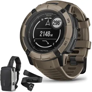 Garmin Instinct 2X Solar GPS Smartwatch Tan   Backpack & Heart Rate Strap M-XL