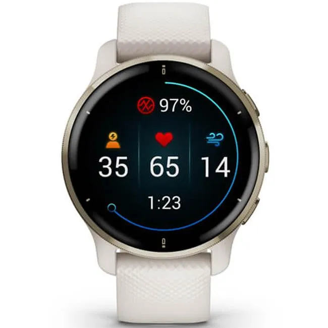 Garmin Venu 2 Plus GPS Smartwatch, Cream Gold Bezel with Ivory Silicone Band