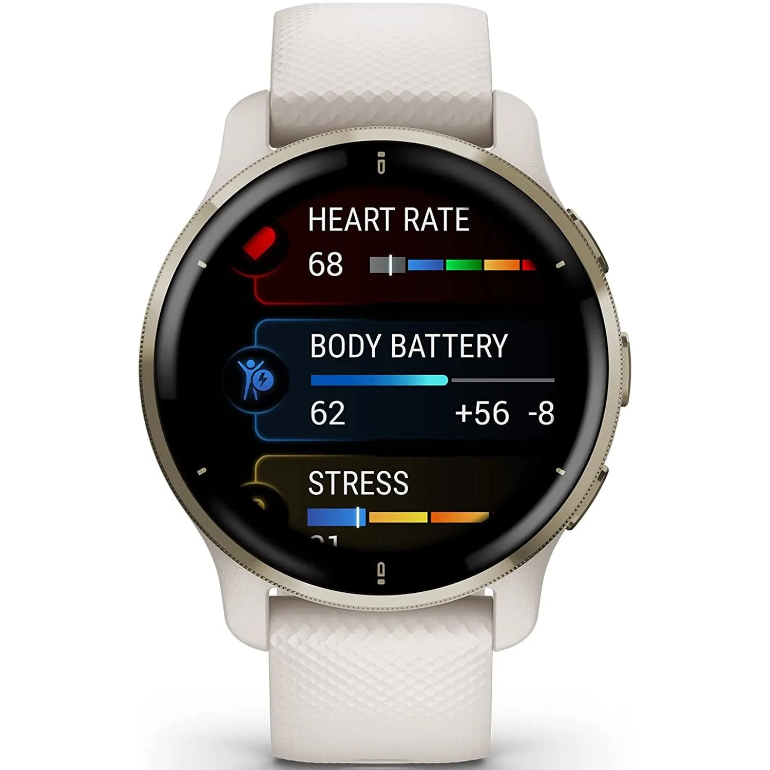 Garmin Venu 2 Plus GPS Smartwatch, Cream Gold Bezel with Ivory Silicone Band