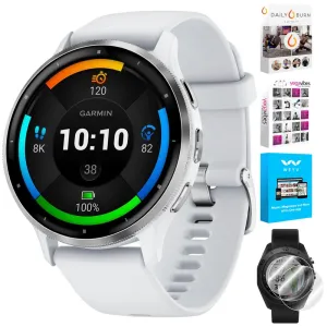 Garmin Venu 3 GPS Smartwatch Silver Steel Bezel w/ Whitestone Case  Accessories Kit