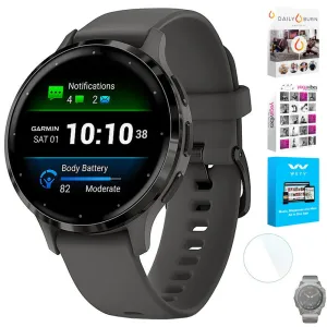 Garmin Venu 3S Fitness GPS Smartwatch Steel Bezel w/ Pebble Gray Case   Accessories Kit