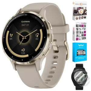 Garmin Venu 3S GPS Smartwatch Gold Steel Bezel w/French Gray Case   Accessories Kit