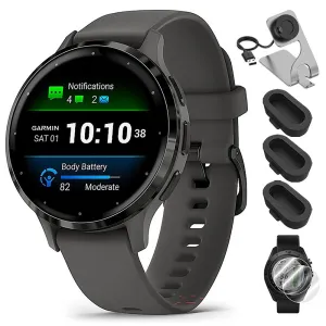 Garmin Venu 3S GPS Smartwatch Steel with Gray Case 41mm   Charging Dock Bundle