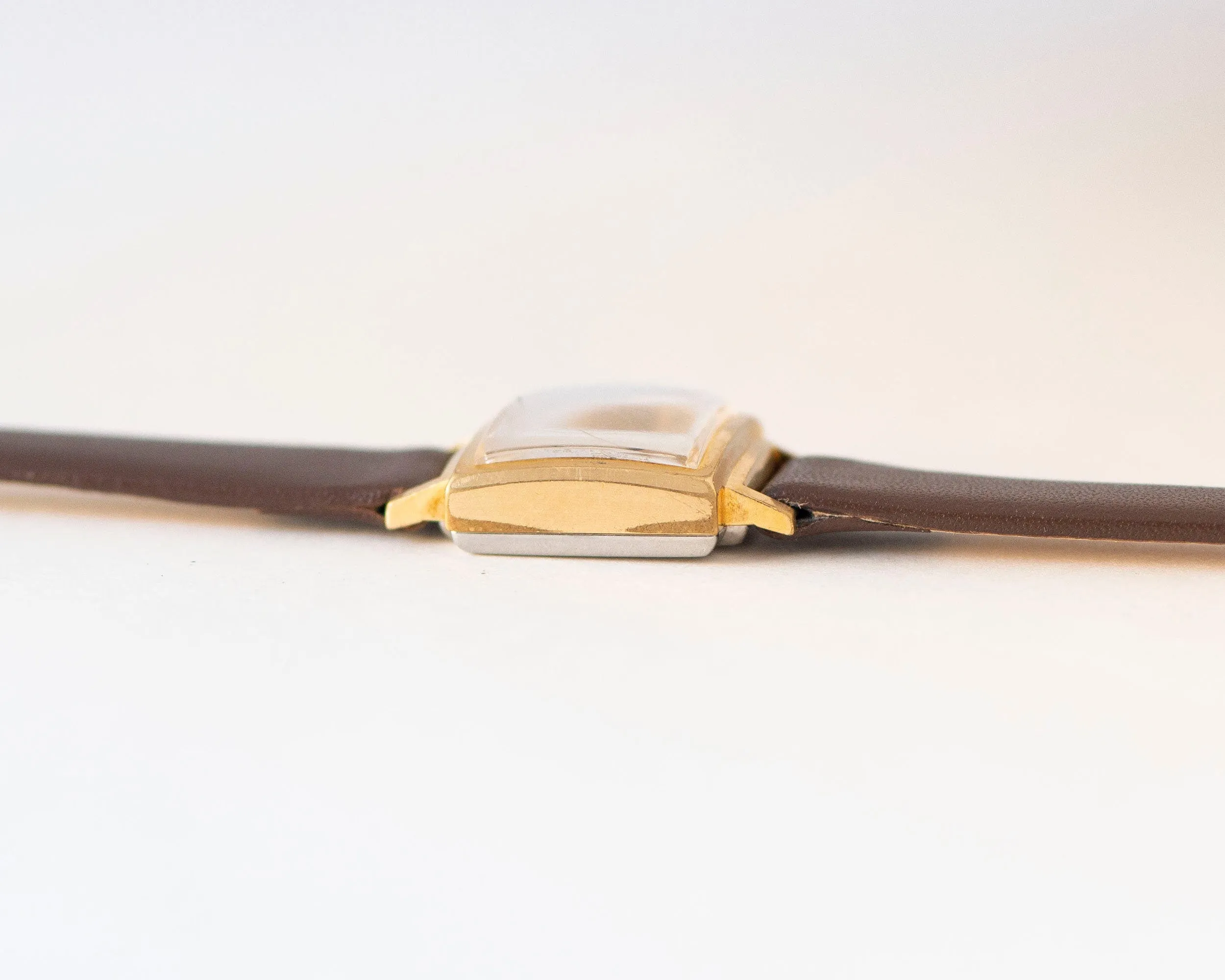 Germany made women's watch Junghans, gold plated wrist watch Cal. 674 vintage, minimalist watch retro square case, premium leather strap new