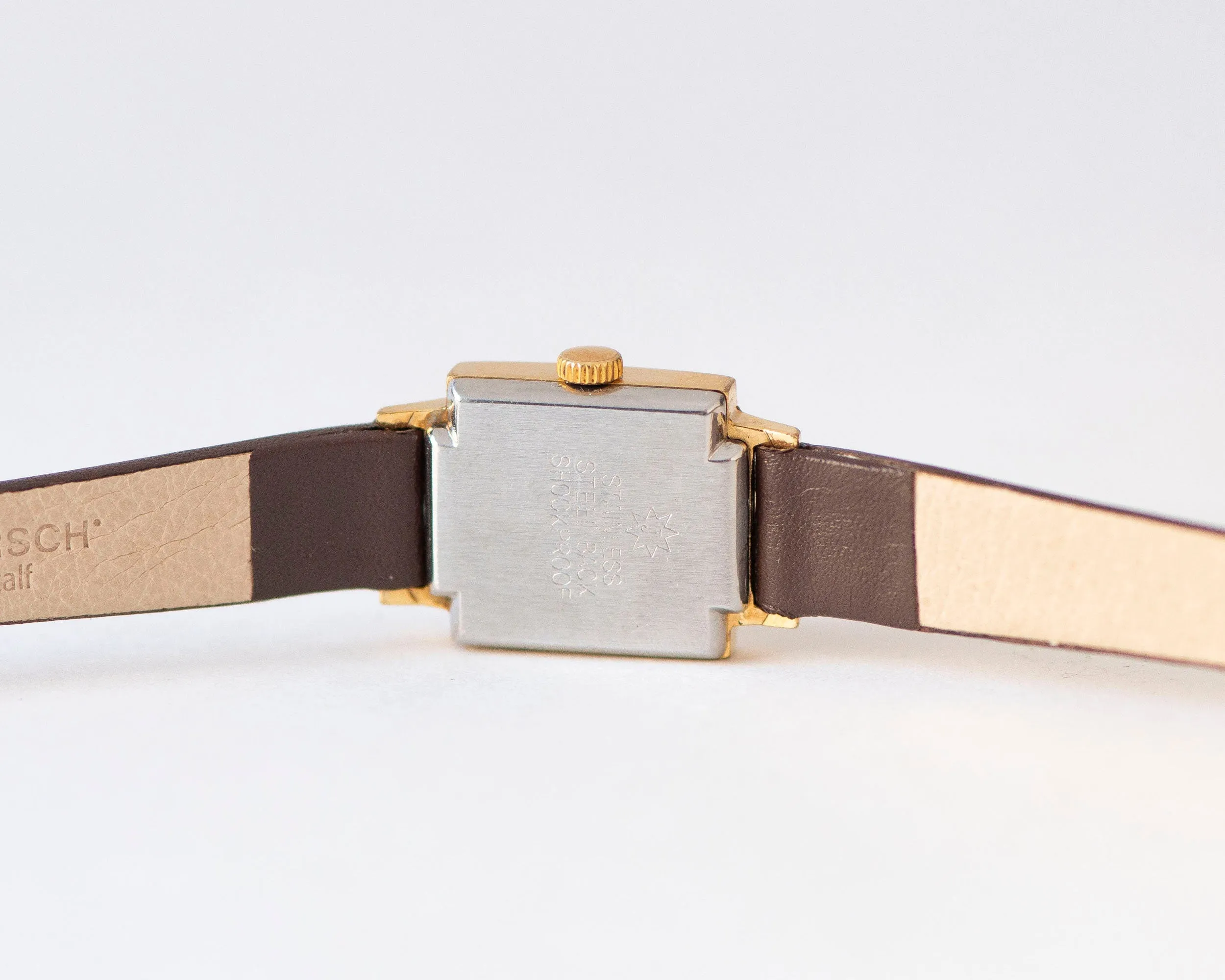 Germany made women's watch Junghans, gold plated wrist watch Cal. 674 vintage, minimalist watch retro square case, premium leather strap new