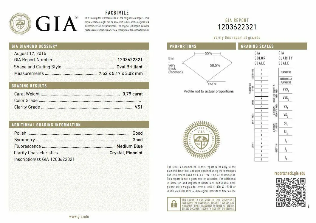 GIA Certified Oval Cut Natural Loose Diamond 0.79 Carat J Color VS1 Clarity