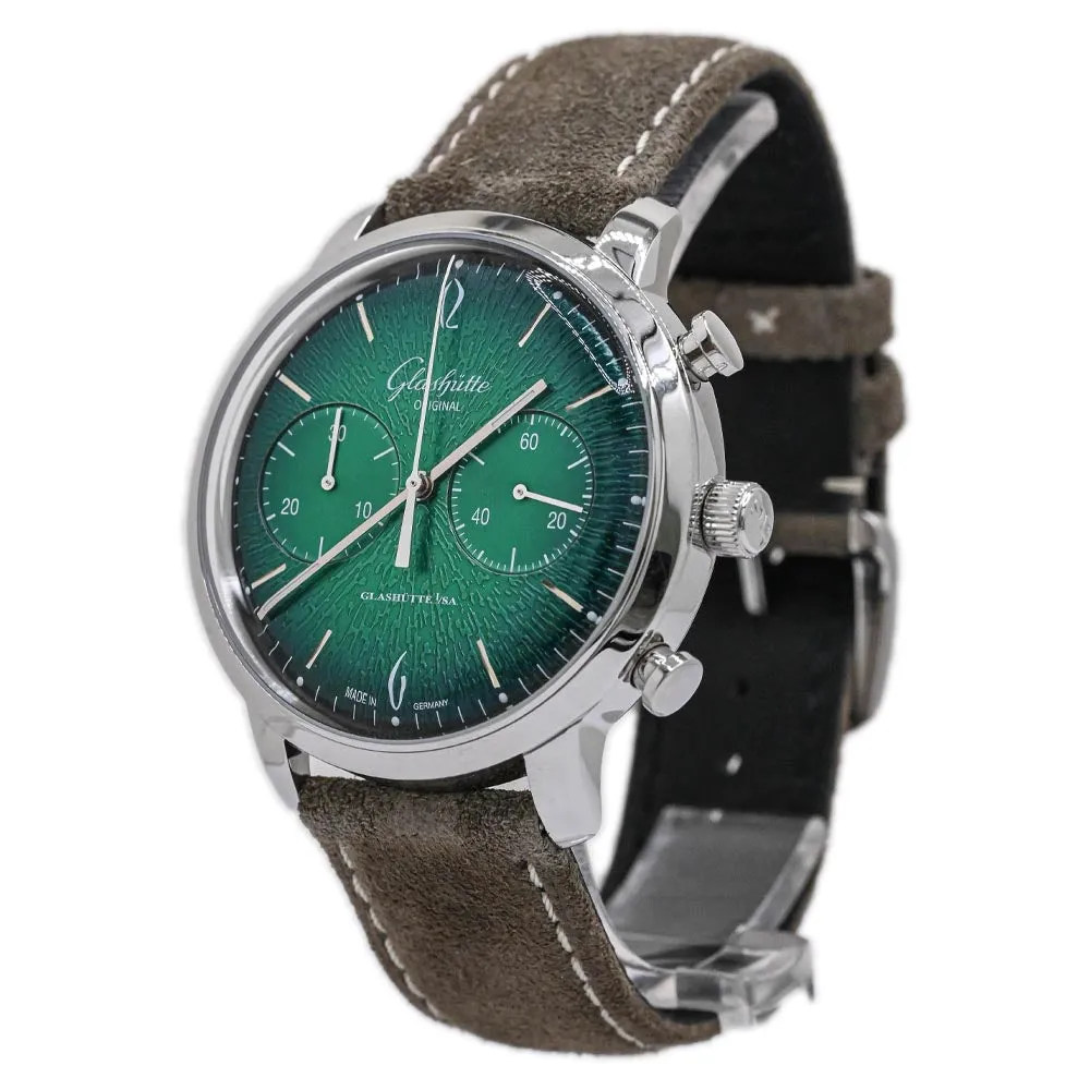Glashutte Men's Sixties Chronograph Annual Edition Stainless Steel 42mm Green Chronograph Dial Watch Ref# 1-39-34-05-22-04