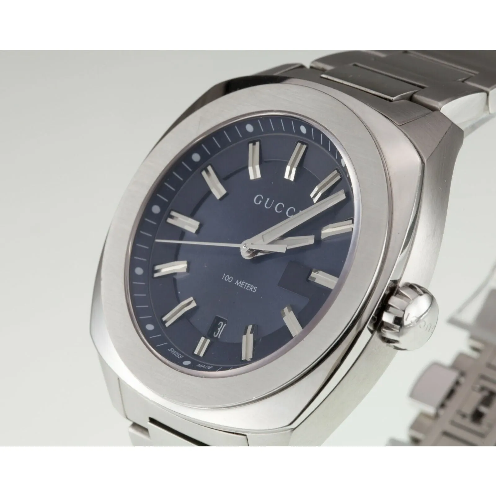 Gucci Men's Stainless Steel Quartz Watch w/ Satin Blue Dial and Date 142.2