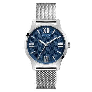 Guess Campbell Silver Mesh Bracelet Blue Dial Quartz Watch for Gents - GW0214G1