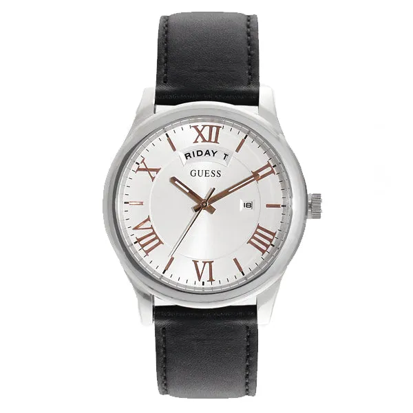 Guess Metropolitan Black Leather Strap Silver Dial Quartz Watch for Gents - W0792G8