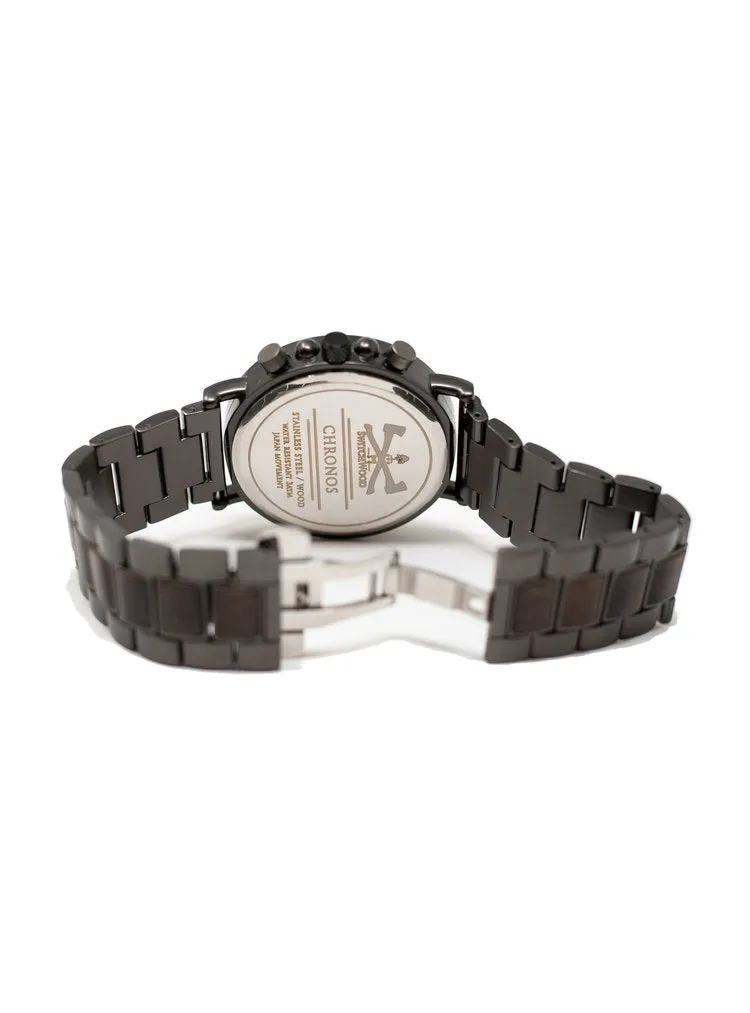 Gunmetal Chrono - Stainless Steel & Ebony Wood Watch by Switchwood