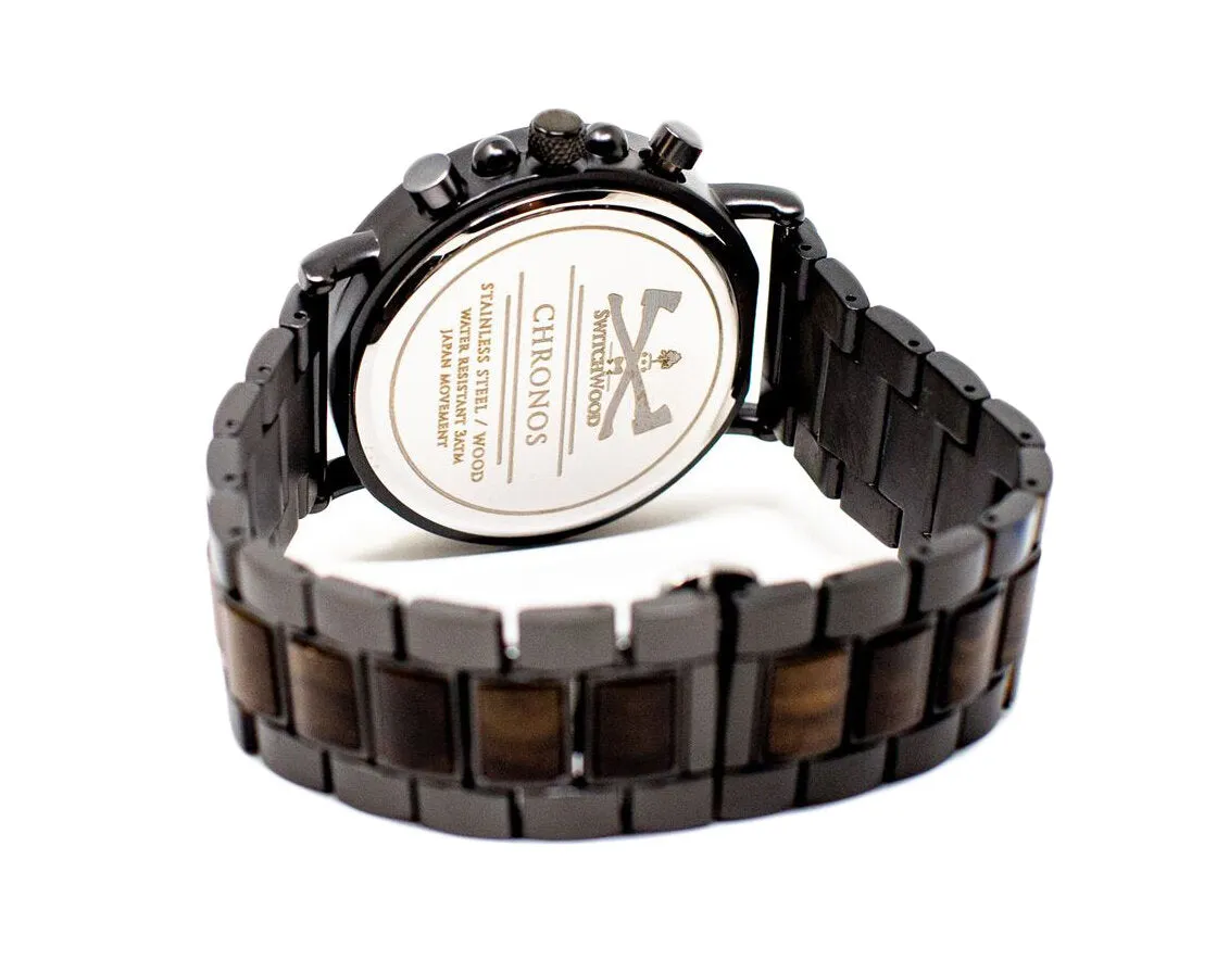 Gunmetal Chrono - Stainless Steel & Ebony Wood Watch by Switchwood