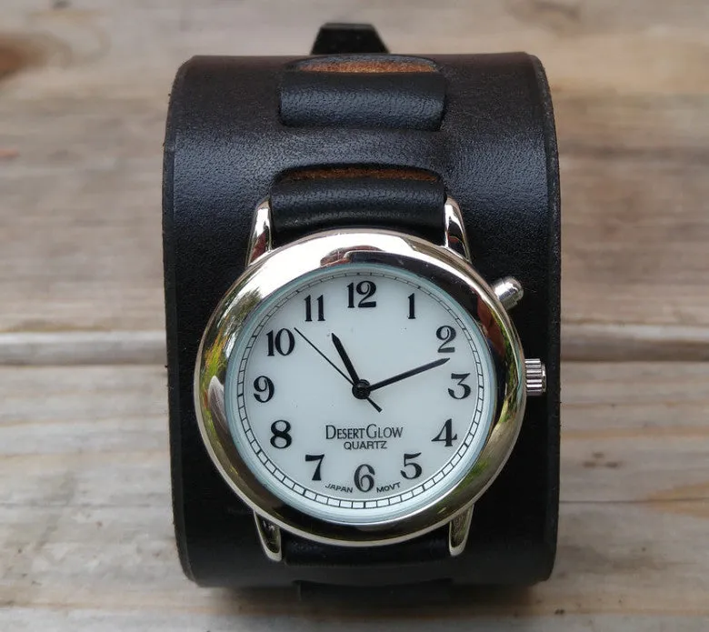 Handmade Leather Watchband with Stainless Steel Buckle