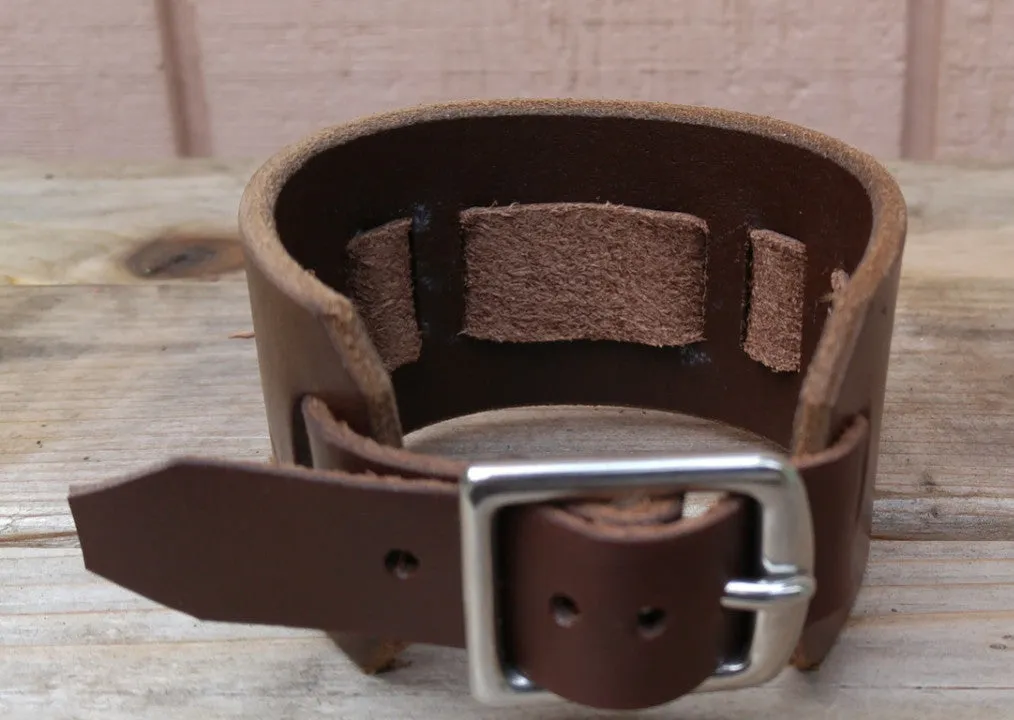 Handmade Leather Watchband with Stainless Steel Buckle