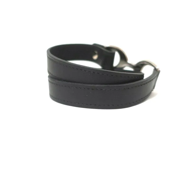 Hermes Pavane Double Tour Wrap Bracelet Black Leather Size Medium