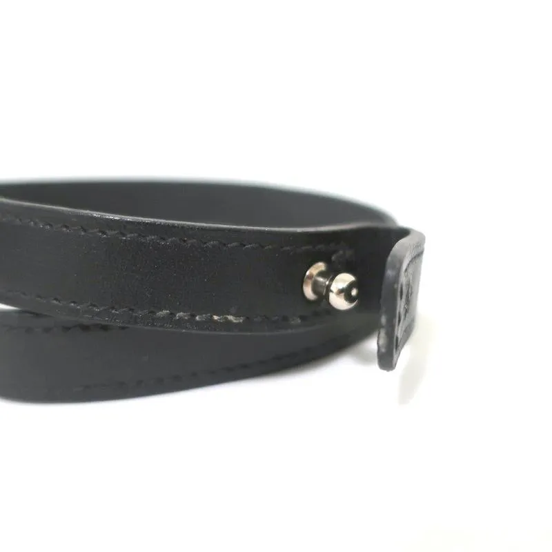 Hermes Pavane Double Tour Wrap Bracelet Black Leather Size Medium