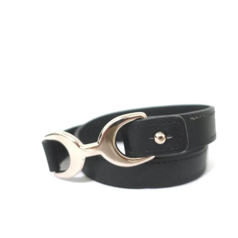 Hermes Pavane Double Tour Wrap Bracelet Black Leather Size Medium