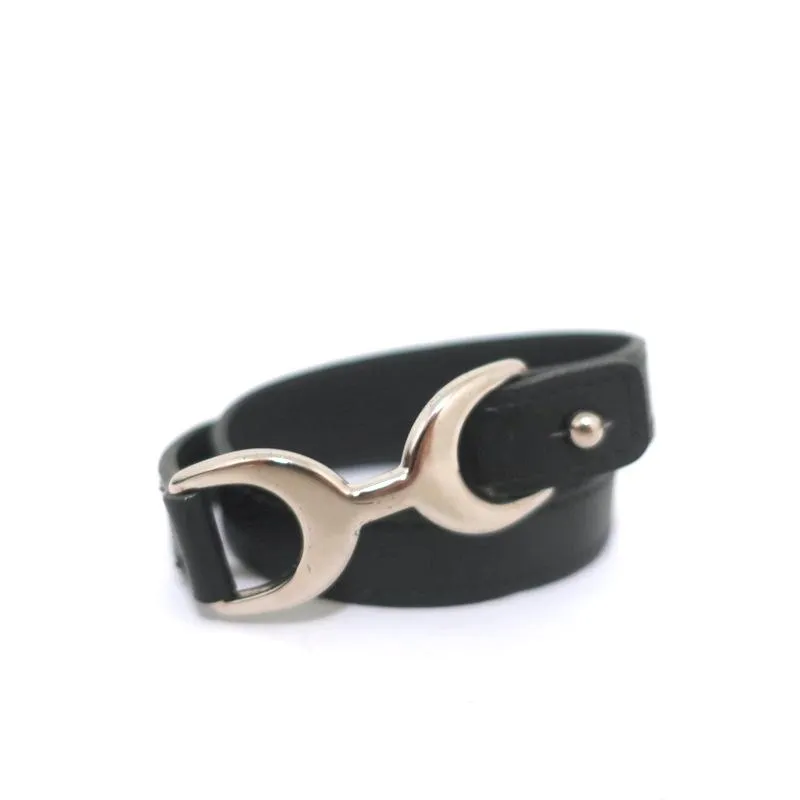 Hermes Pavane Double Tour Wrap Bracelet Black Leather Size Medium