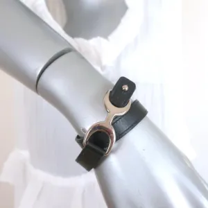 Hermes Pavane Double Tour Wrap Bracelet Black Leather Size Medium