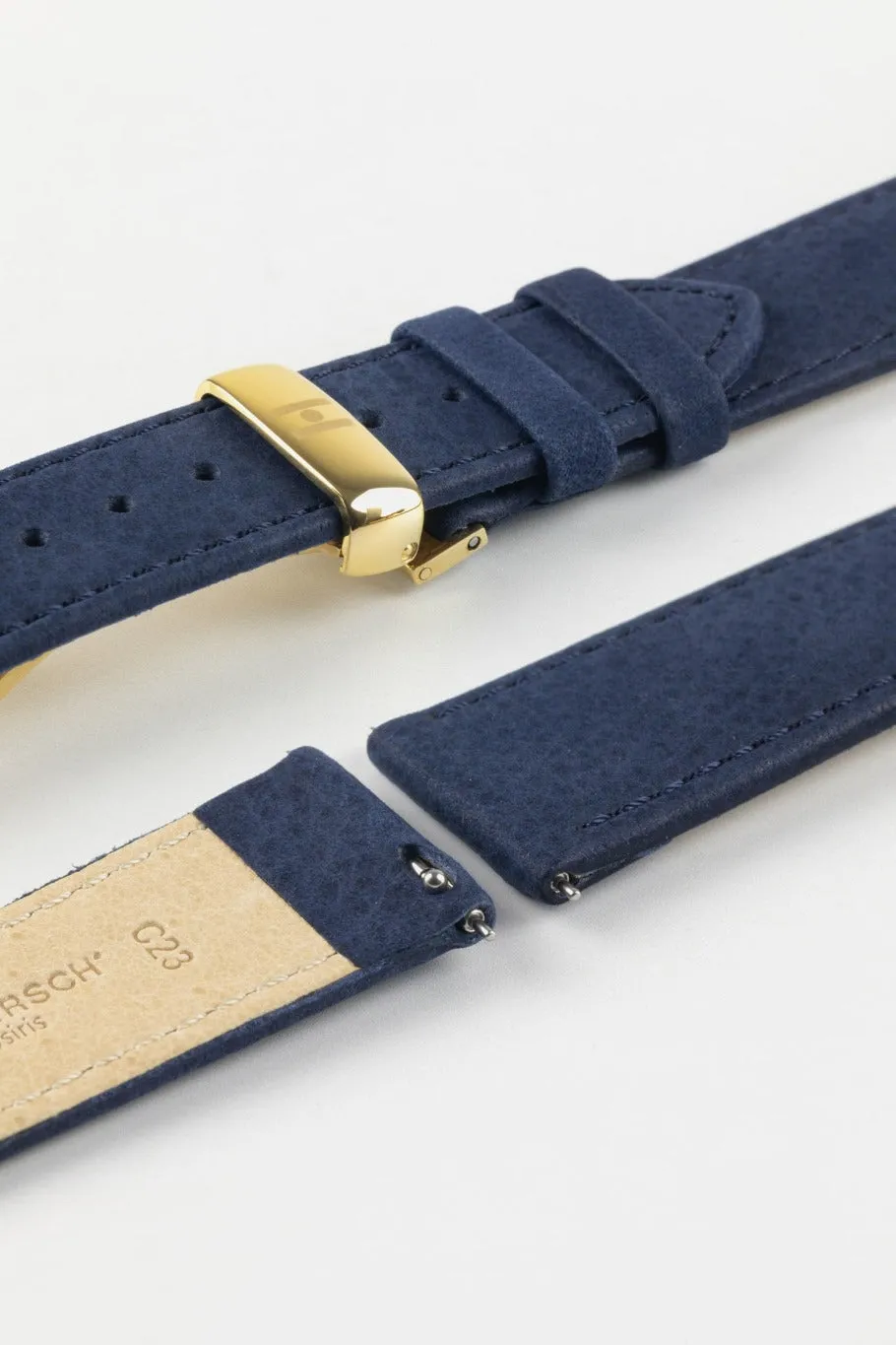 Hirsch OSIRIS Limited Edition Calf Leather with Nubuck Effect Watch Strap in DARK BLUE