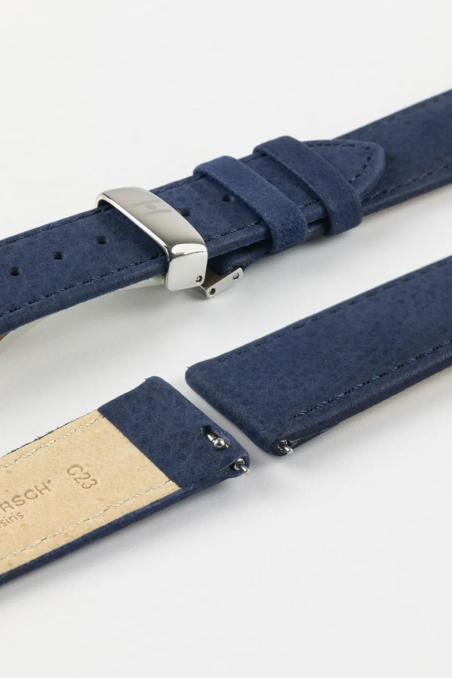 Hirsch OSIRIS Limited Edition Calf Leather with Nubuck Effect Watch Strap in DARK BLUE